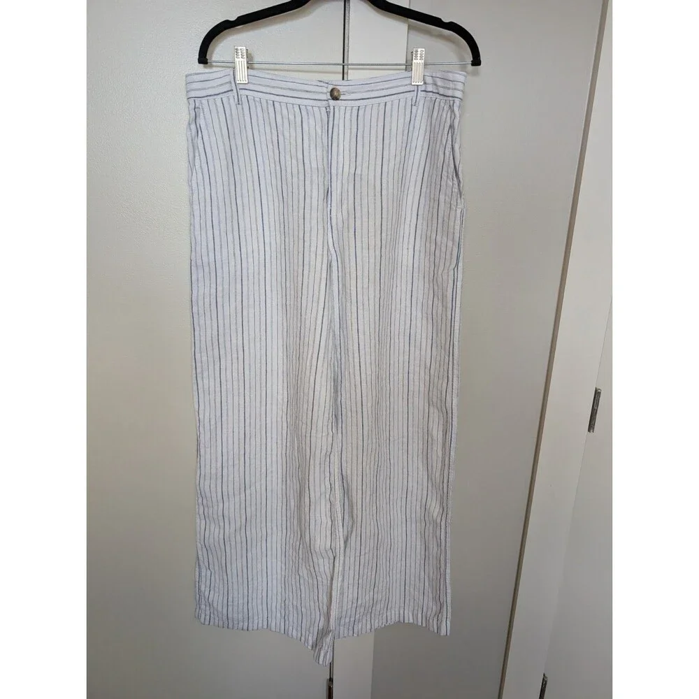 Madewell The Zoe Relaxed Wide Leg Linen Pants in Beachy Stripe sz 10